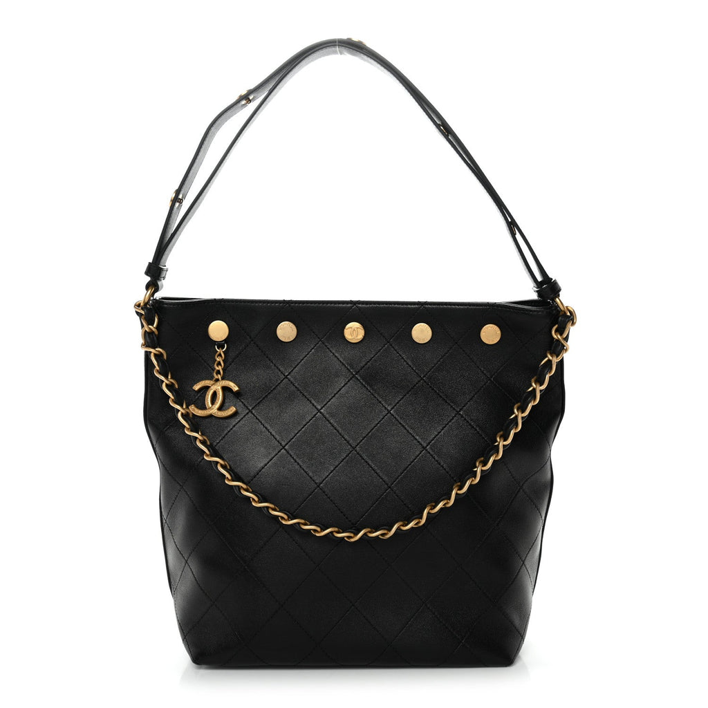 Chanel Shiny Calfskin Quilted Hobo Black