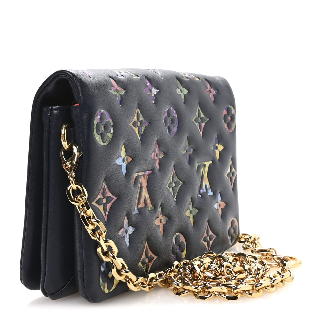 Louis Vuitton Lambskin Embossed Monogram LV Garden Pochette Coussin Navy