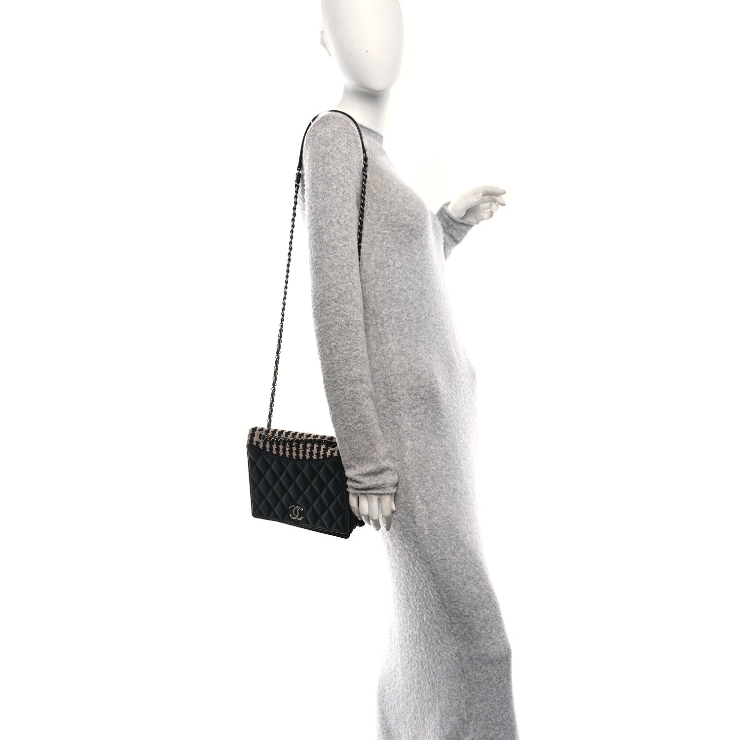 Chanel Tweed Calfskin Quilted Ballerine Flap Black Navy Beige