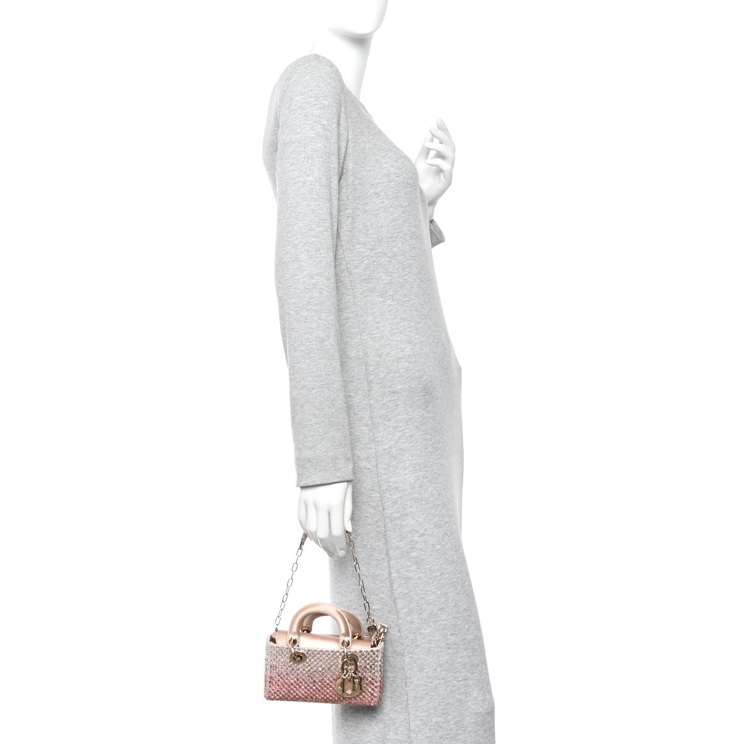 Christian Dior Satin Crystal Sequins Embroidered Micro Lady D-Joy Pink