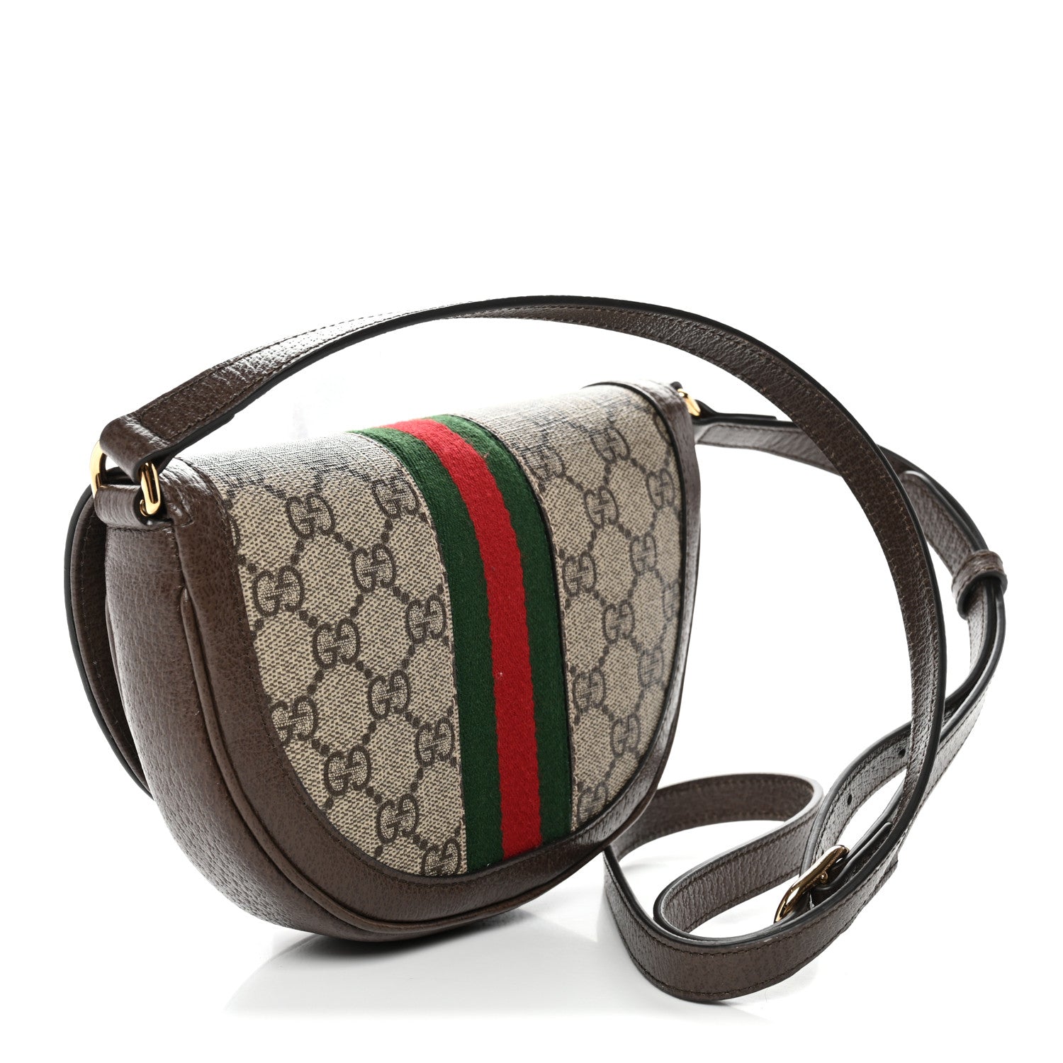 Gucci GG Supreme Monogram Textured Dollar Calfskin Web Mini Ophidia Flap Shoulder Bag Beige Ebony New Acero