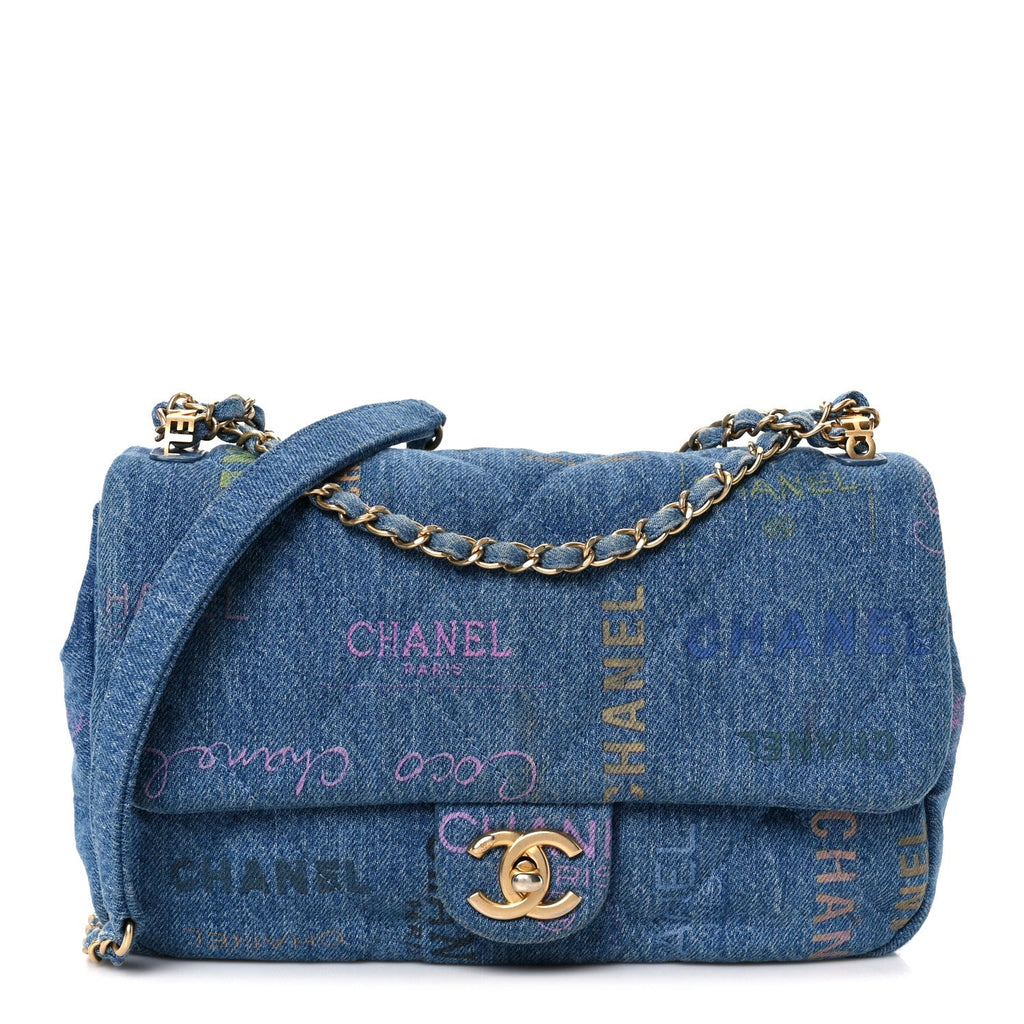 Chanel Denim Quilted Denim Large Mood Flap Blue Multicolor