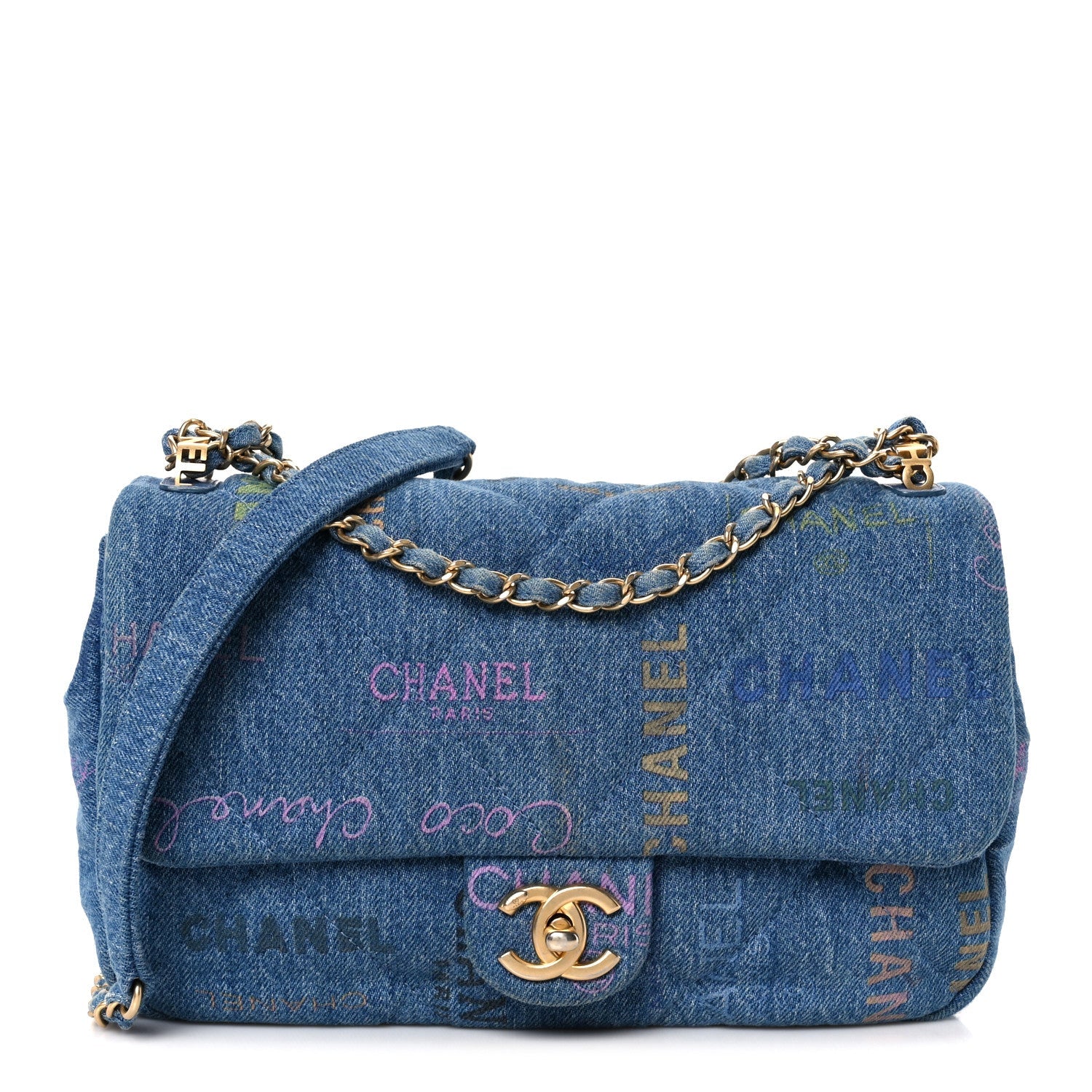 Chanel Denim Quilted Denim Large Mood Flap Blue Multicolor