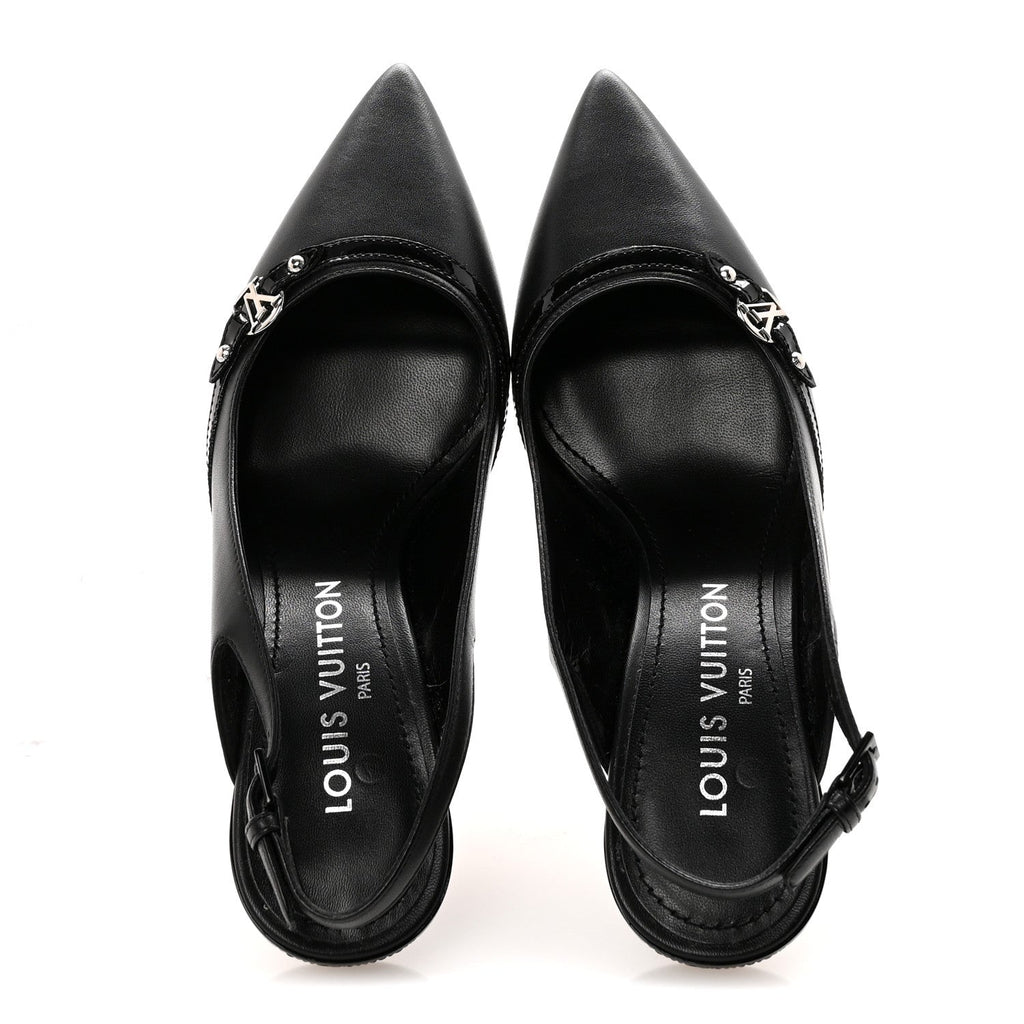 Louis Vuitton Lambskin 6AM Slingback Pumps 37.5 Black
