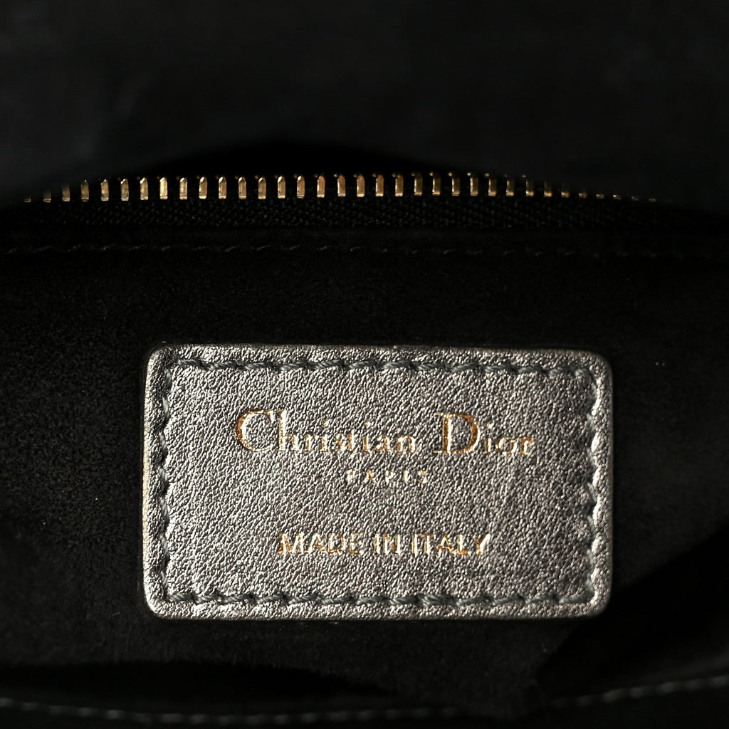 Christian Dior Metallic Lambskin Cannage Small My ABCDior Lady Dior Dark Silver