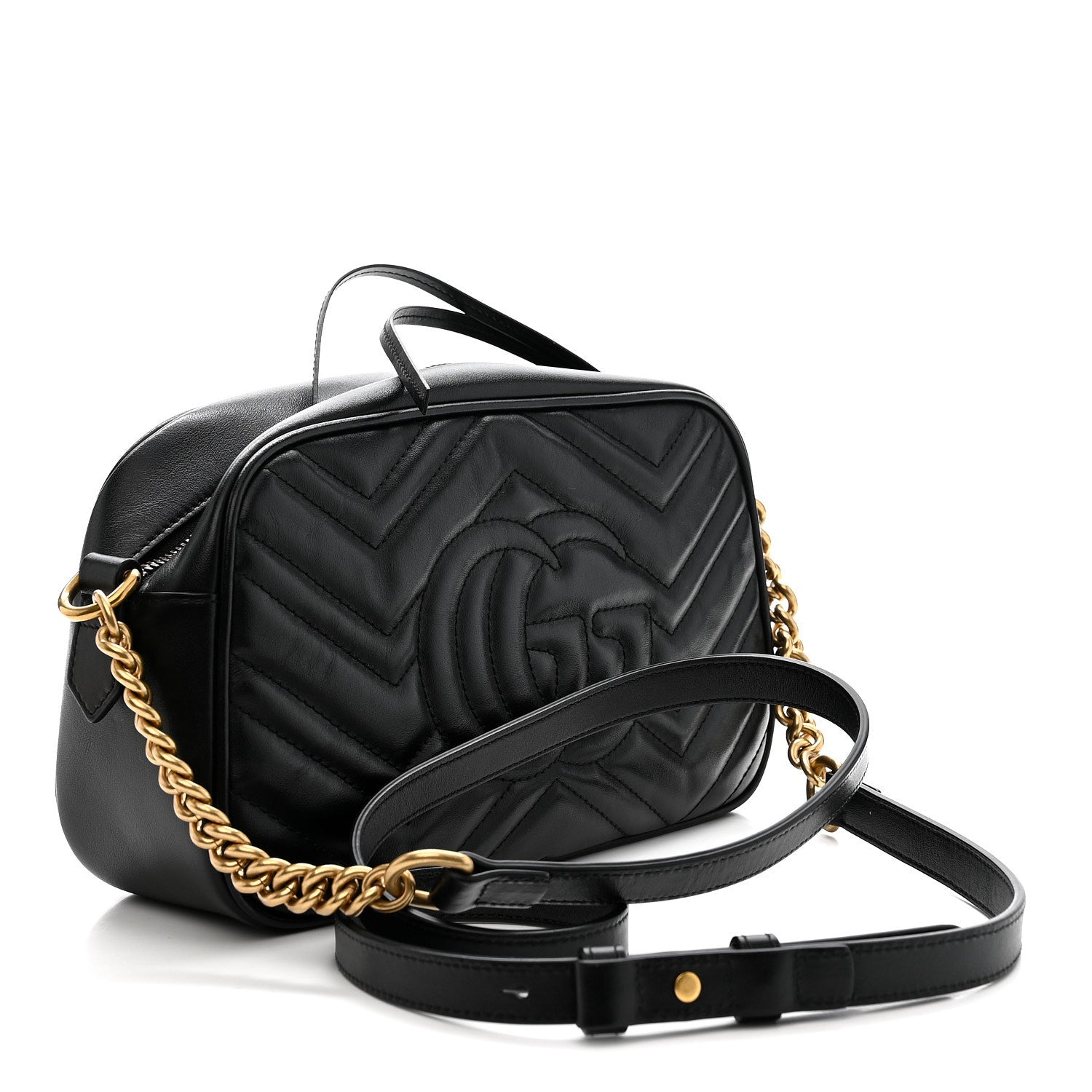 Gucci Calfskin Matelasse Small GG Marmont Chain Shoulder Bag Black