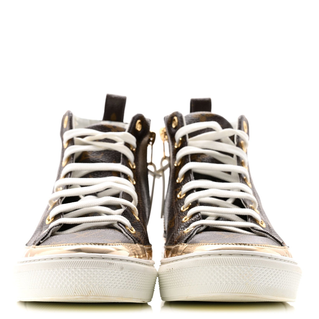 Louis Vuitton Patent Monogram Stellar Sneaker Boots 38.5 Gold