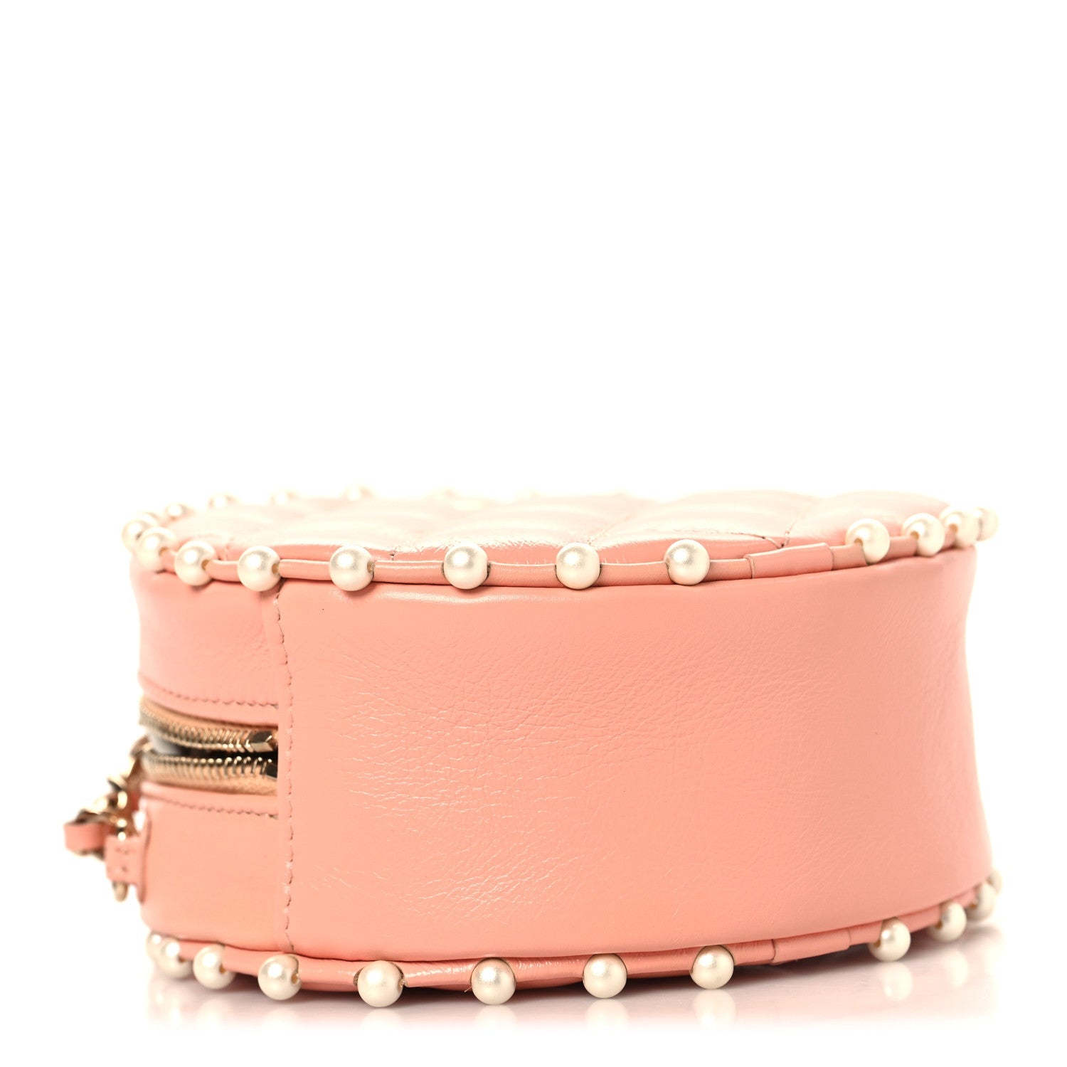 Chanel Calfskin Quilted Pearl Round Clutch With Chain Pink