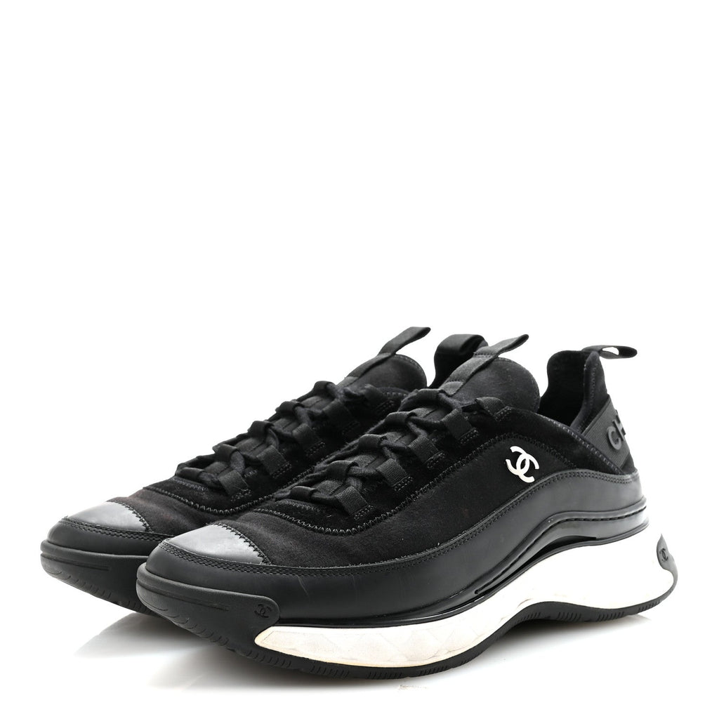 Chanel Velvet Calfskin Mixed Fibers Mens CC Sneakers 41 Black