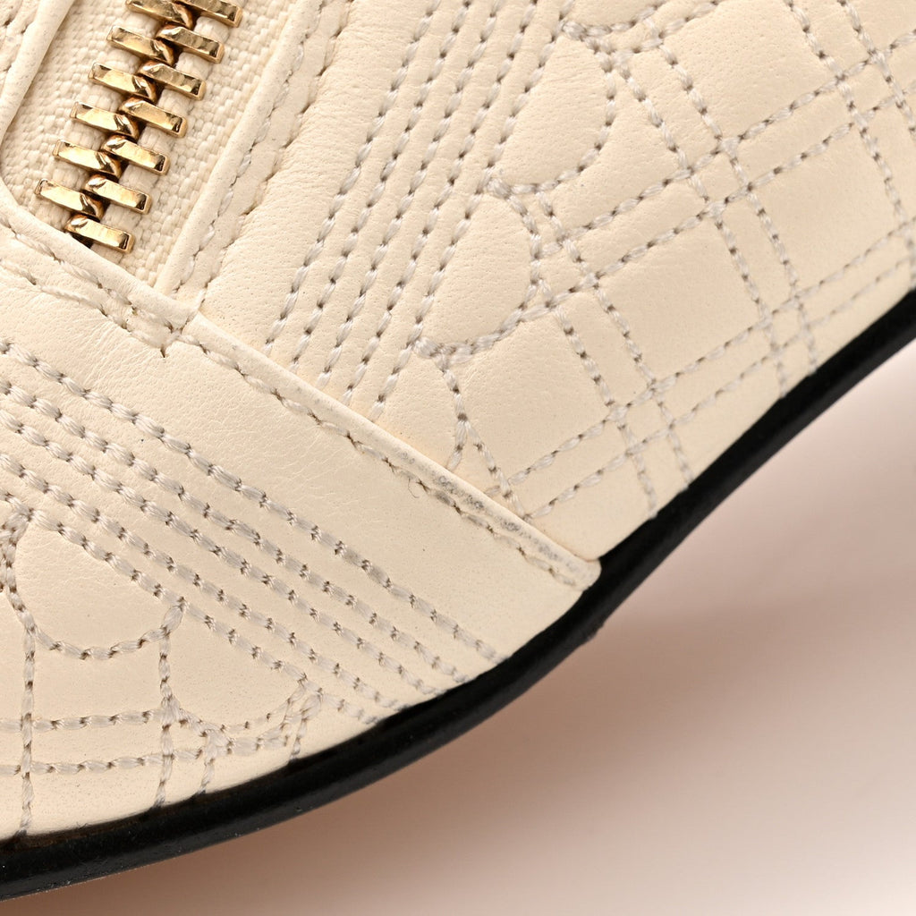 Lambskin Quilted Cap Toe Short Boot 40.5 Black Ivory