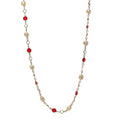 Crystal Pearl Chicklet Sautoir Necklace Red Gold