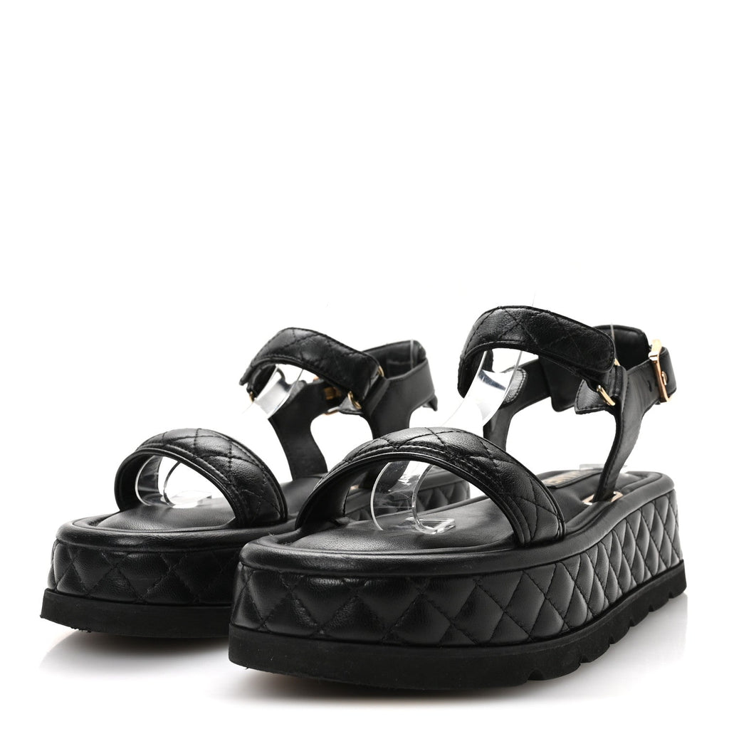 Lambskin Quilted Platform Sandals 38 Black