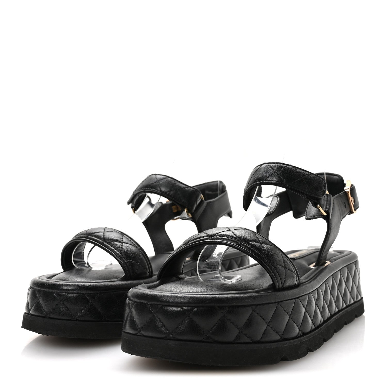 Lambskin Quilted Platform Sandals 38 Black