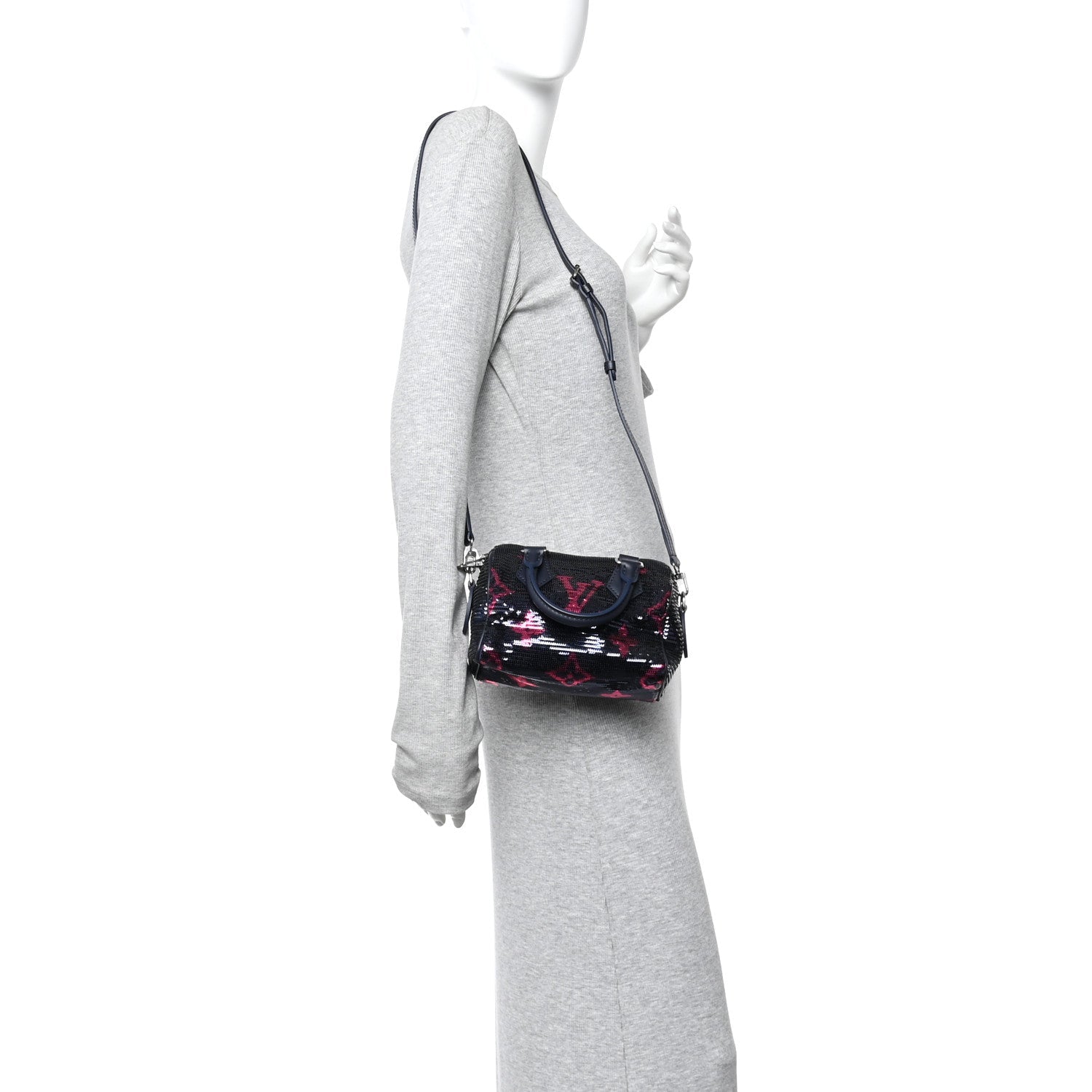 Louis Vuitton Giant Monogram Sequins Speedy Bandouliere 18 Navy Fuchsia