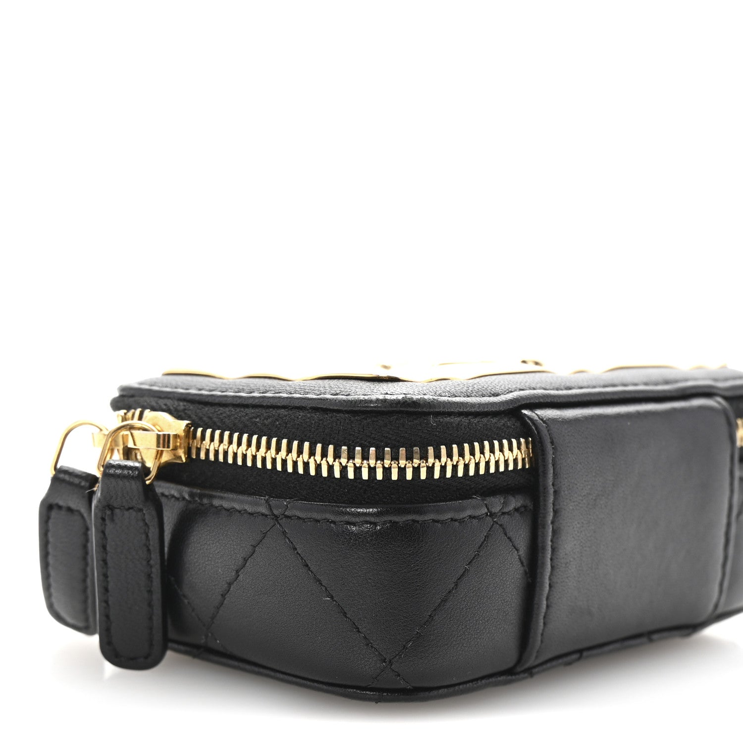 Chanel Lambskin Metal Quilted Extra Mini Vanity Case With Chain Black Gold