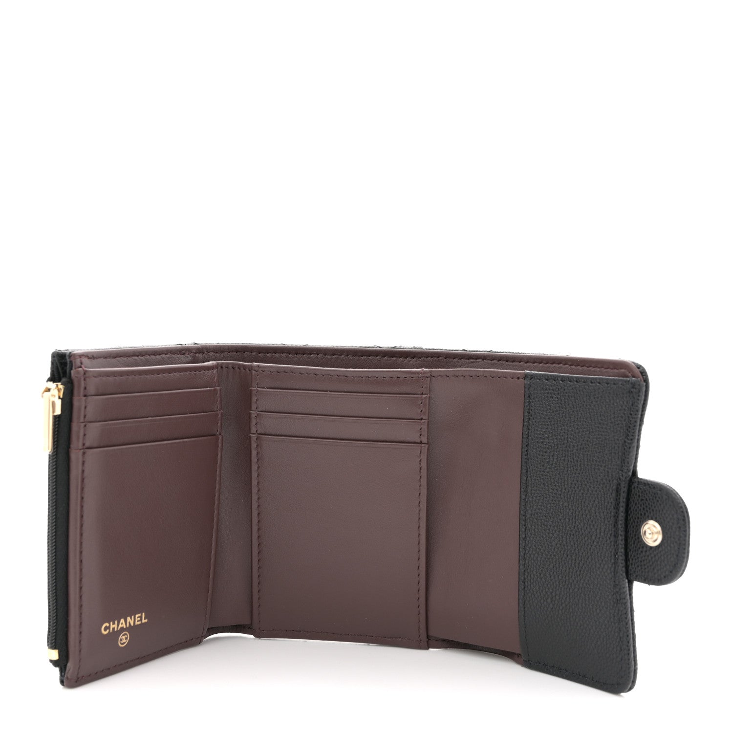 Caviar Quilted Compact Flap Wallet Black