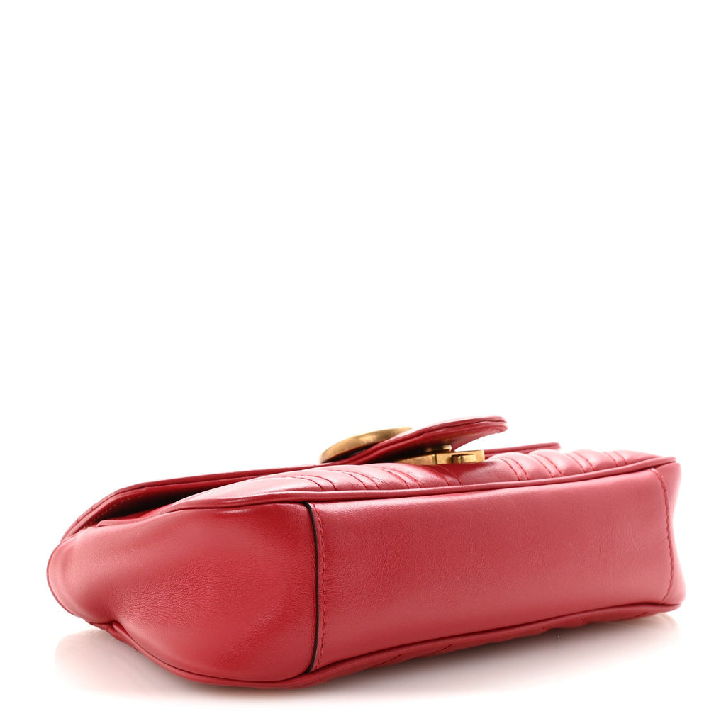 Gucci Calfskin Matelasse Mini GG Marmont Shoulder Bag Hibiscus Red