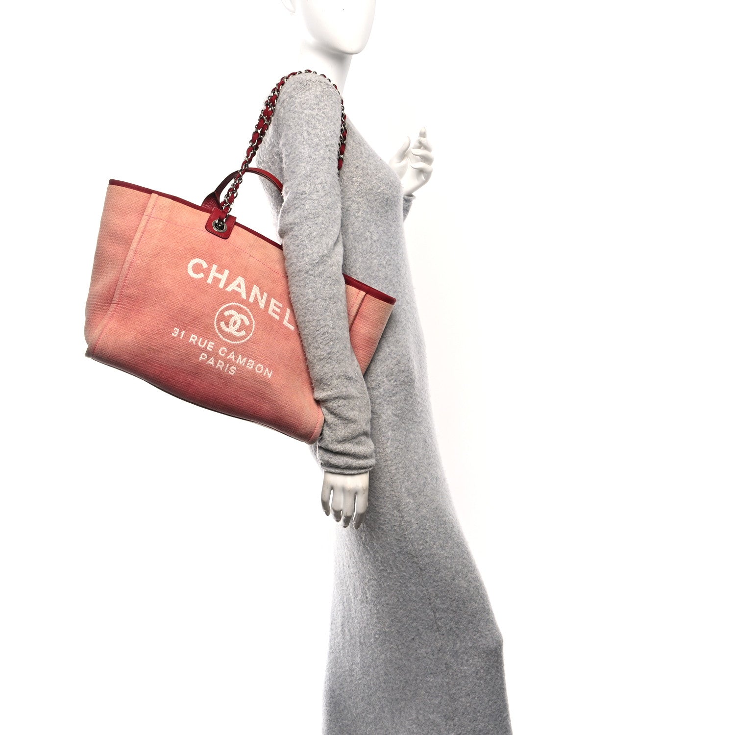 Chanel Canvas Large Deauville Tote Red