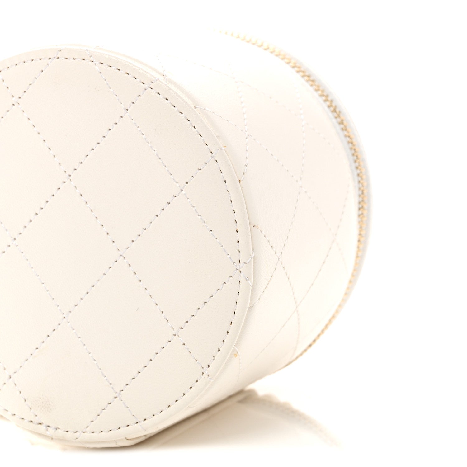 Chanel Lambskin Quilted Round Small Vanity Case With Chain White Black