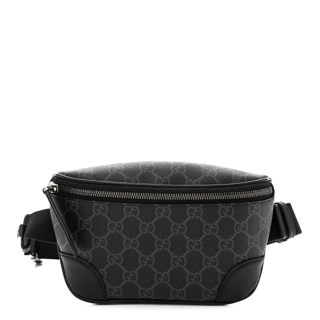 Gucci GG Supreme Monogram Emblem Calfskin Small Belt Bag Black Grey
