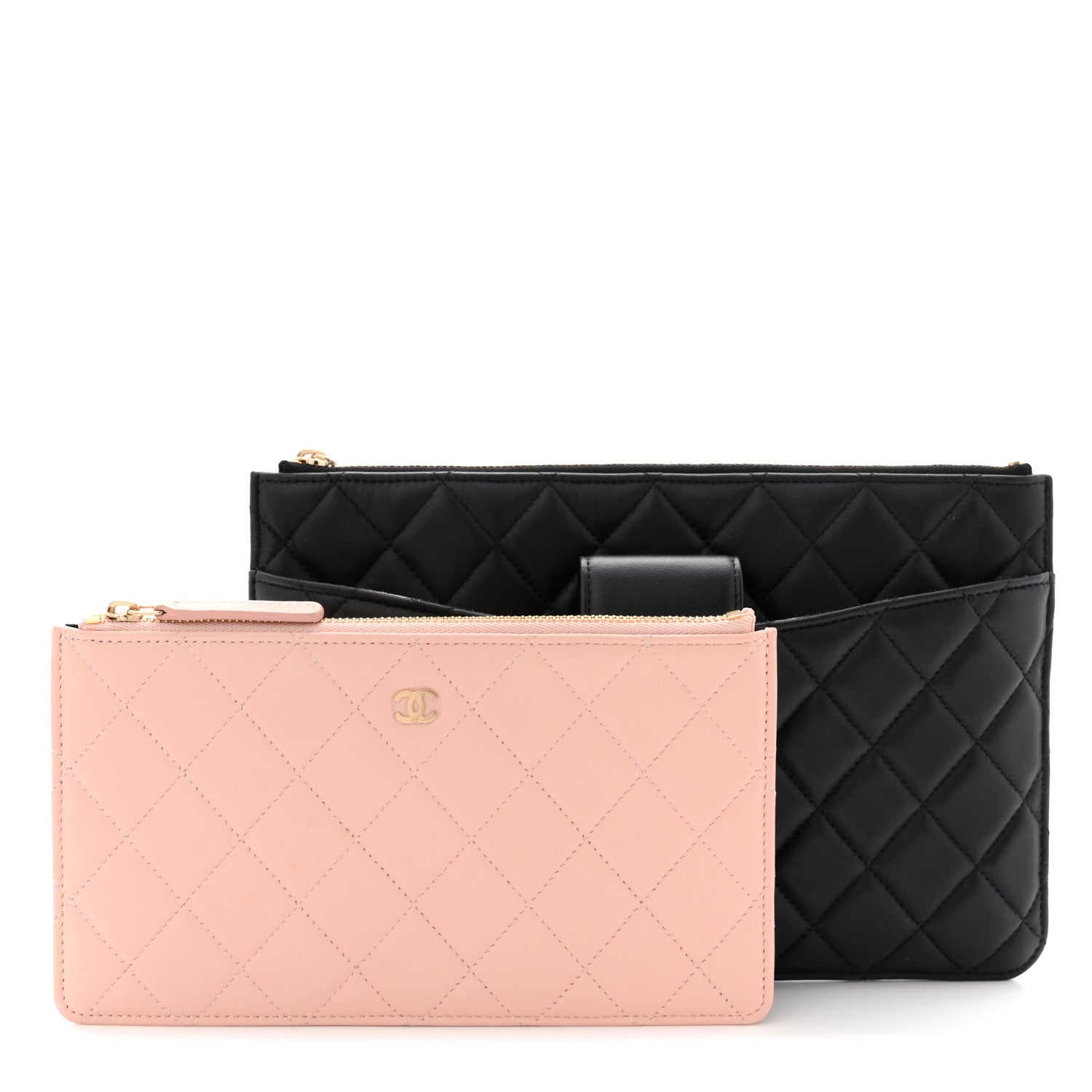 Lambskin Quilted Sunset Boulevard Pouch Case Black Pink