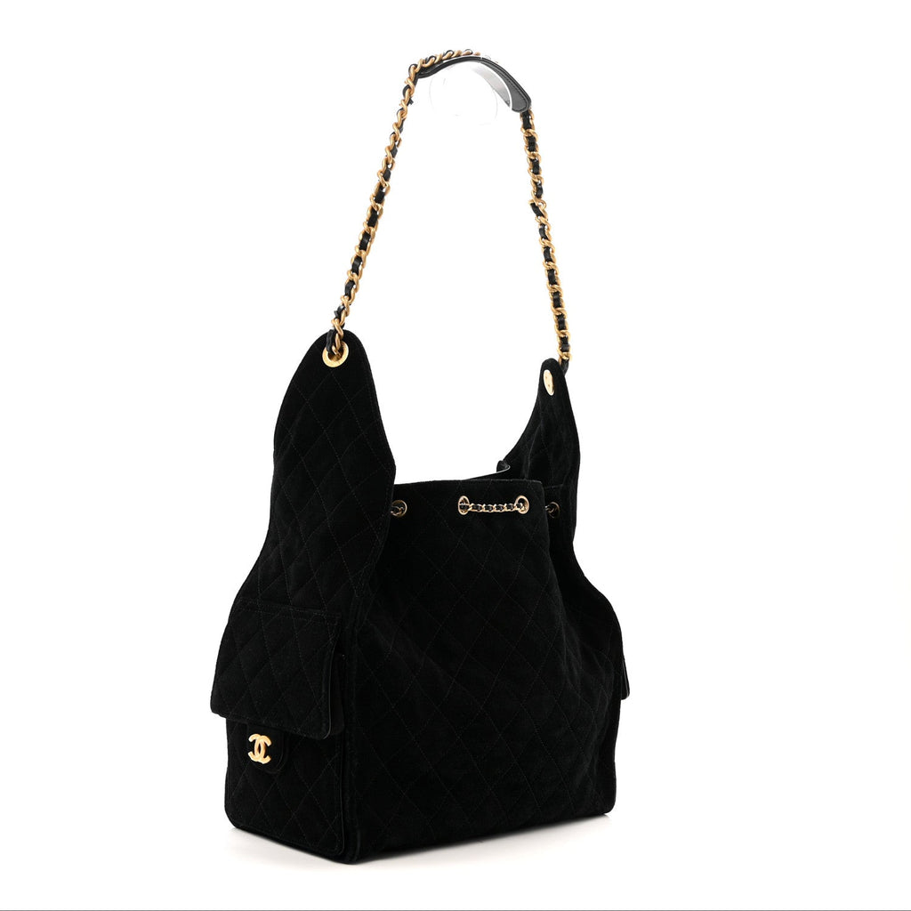 Chanel Suede Quilted Medium Chanel 25 Handbag Black
