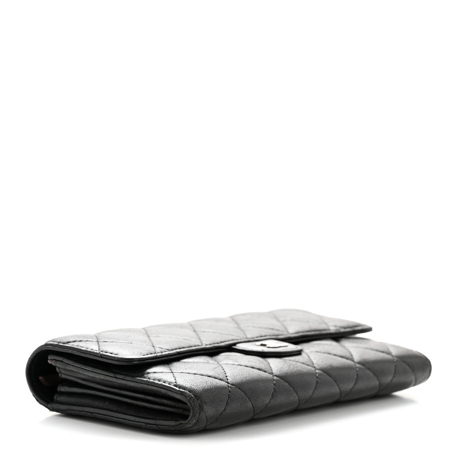 Lambskin Quilted Large Gusset Flap Wallet Black