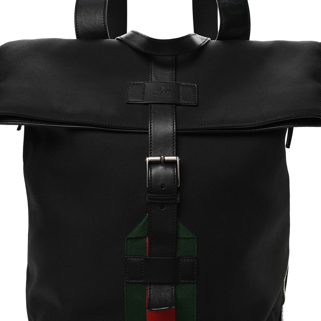 Gucci Techno Canvas Web Single Buckle Backpack Black