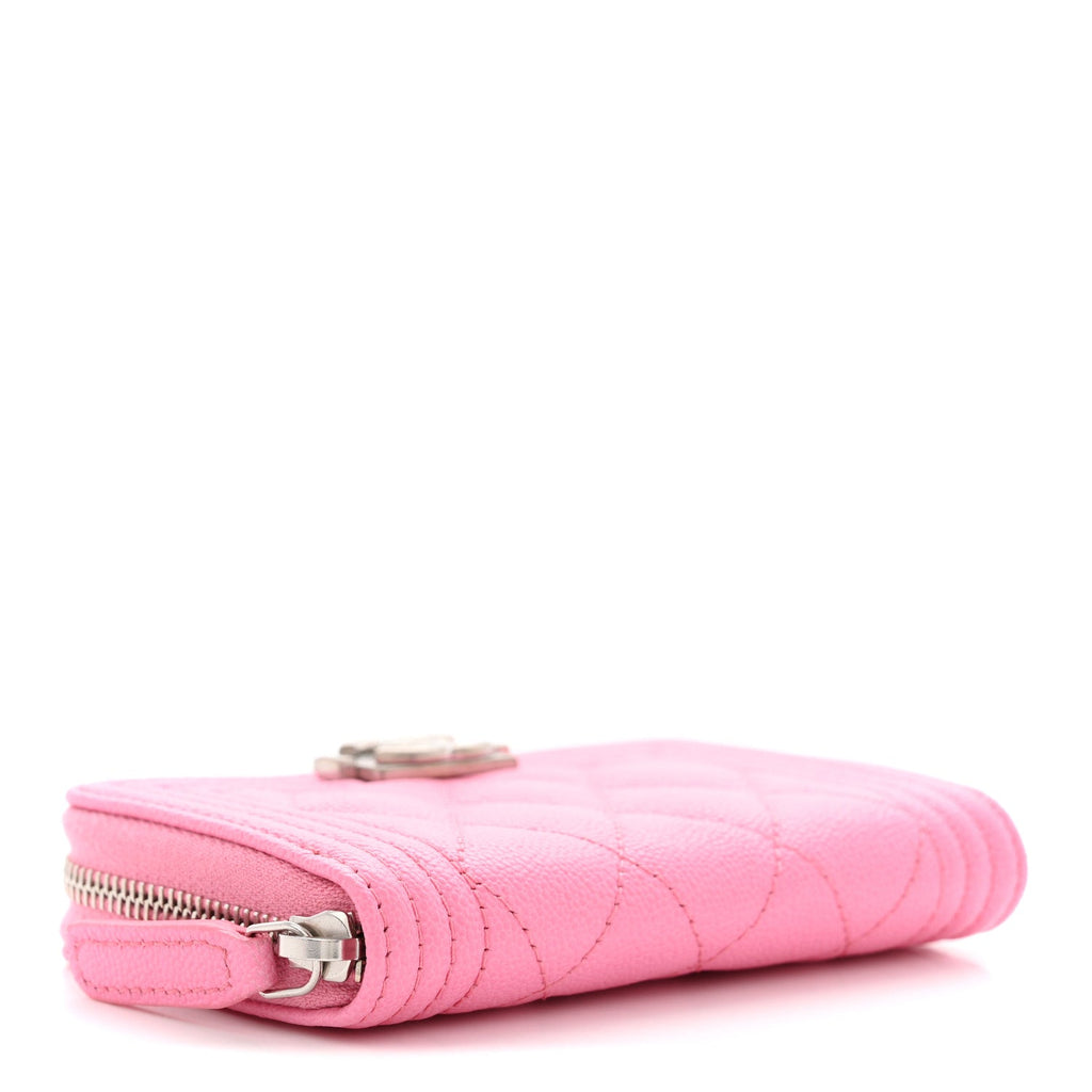 Caviar Quilted Boy Zip Around Coin Purse Wallet Pink