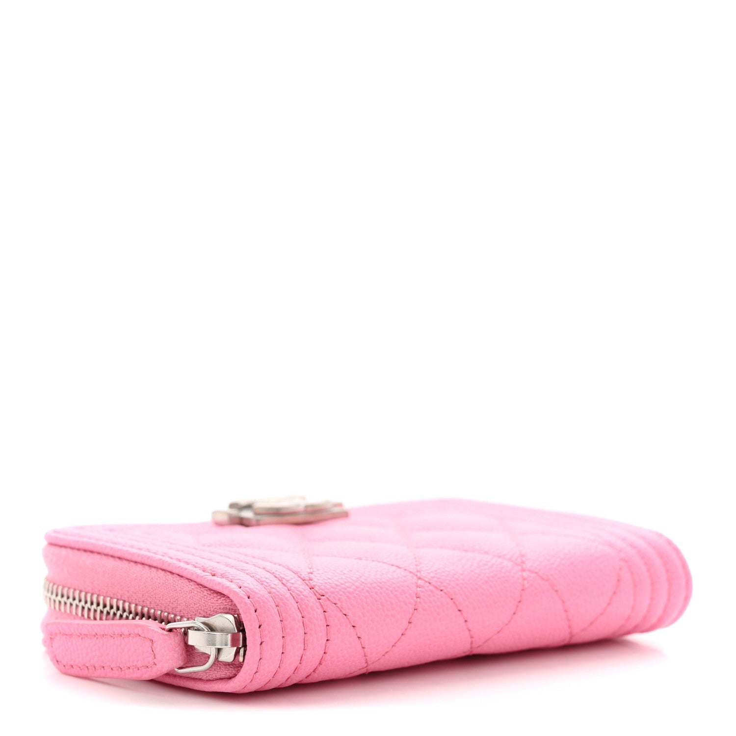 Caviar Quilted Boy Zip Around Coin Purse Wallet Pink