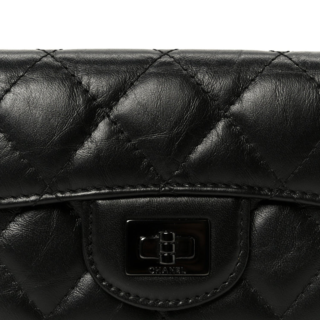 Aged Calfskin Quilted Reissue Flap Card Holder Wallet So Black