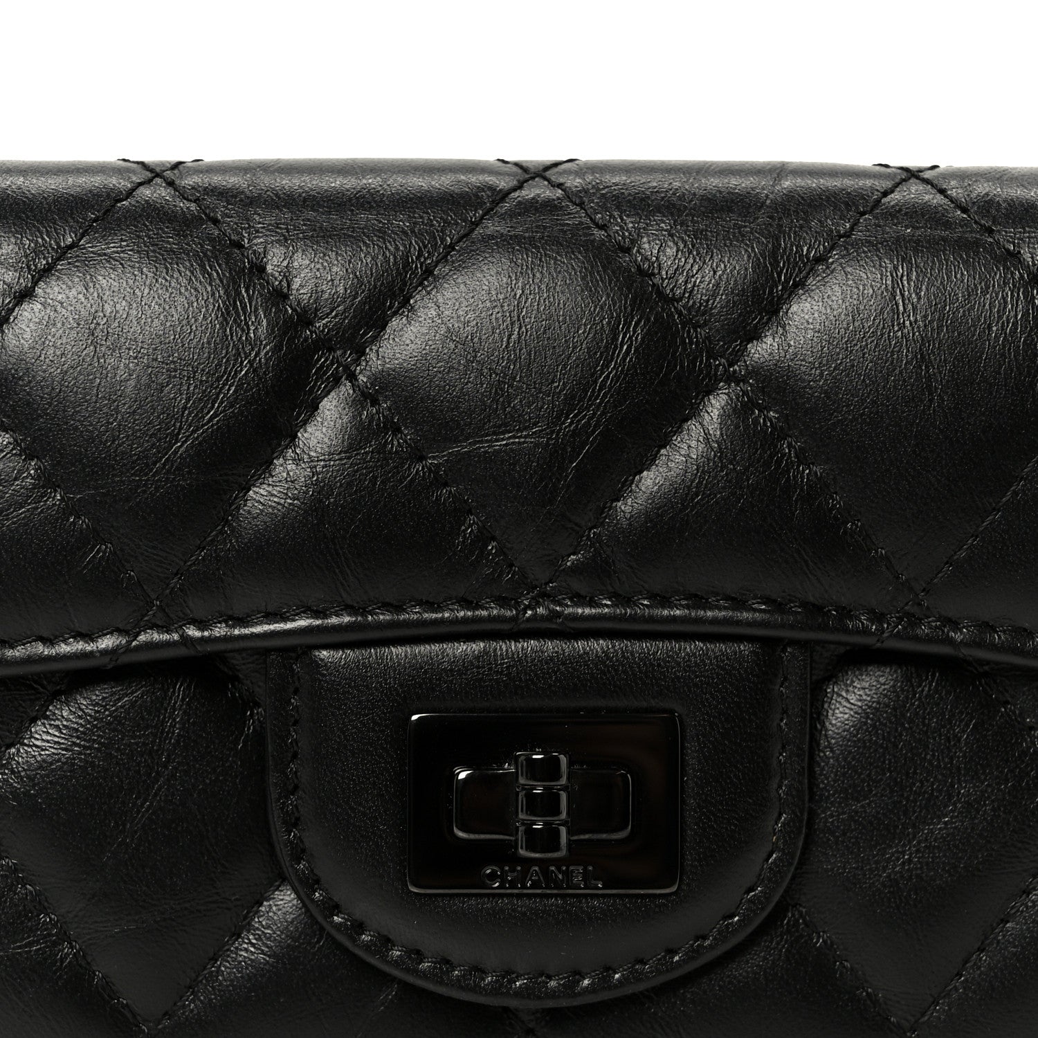 Aged Calfskin Quilted Reissue Flap Card Holder Wallet So Black