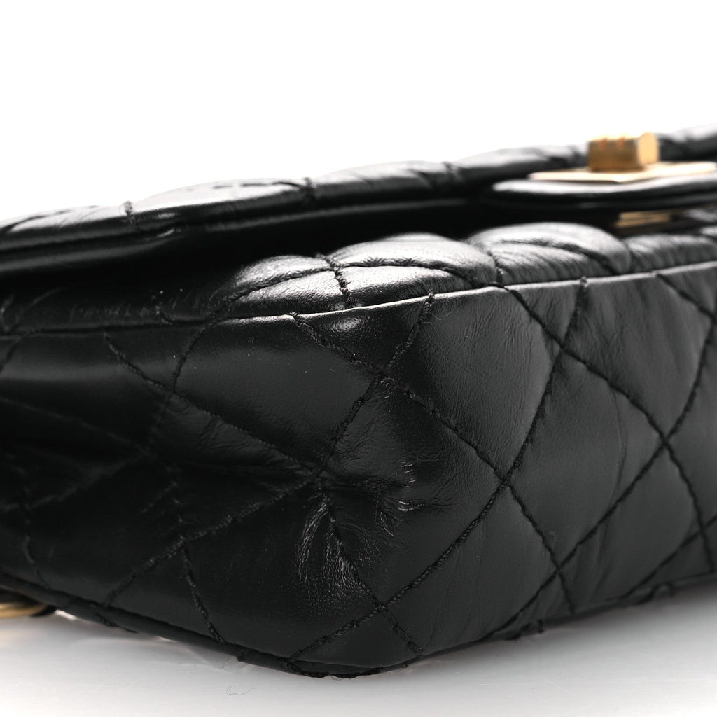 Chanel Aged Calfskin Quilted 2.55 Reissue Flap Belt Bag Clutch Black