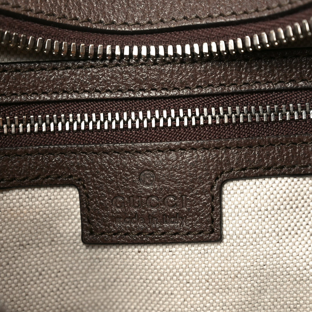 Gucci GG Supreme Monogram Textured Calfskin Web Large Attache Shoulder Bag Beige Ebony New Acero