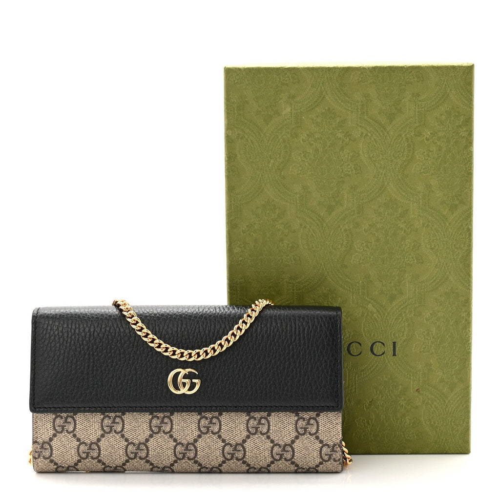 Gucci Dollar Calfskin GG Supreme Monogram Petite GG Marmont Wallet Chain Bag Black Beige Ebony