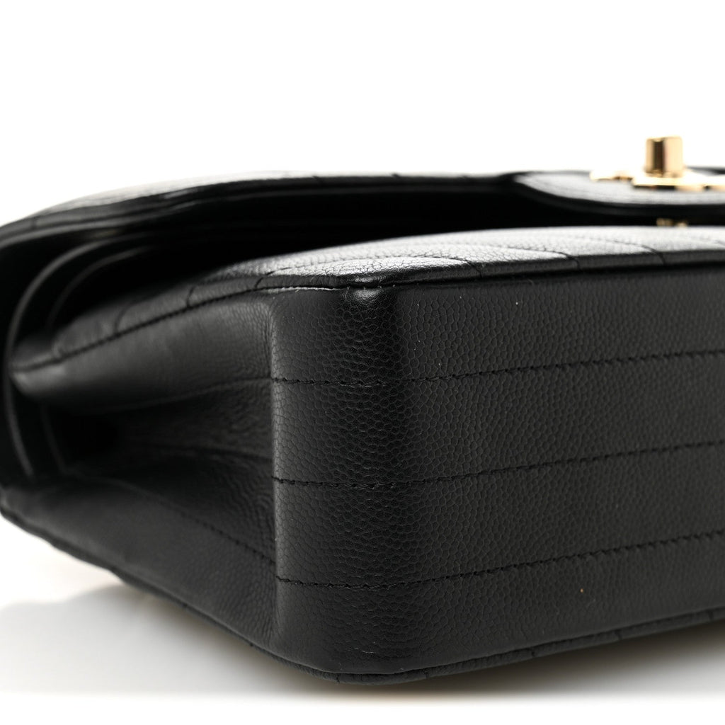 Chanel Caviar Flat Chevron Quilted Small Double Flap Black