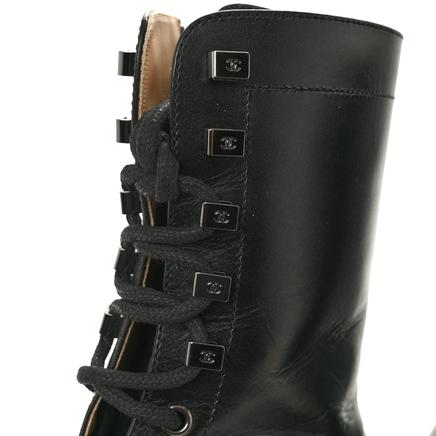 Calfskin Lace Up Combat Boots 37.5 Black