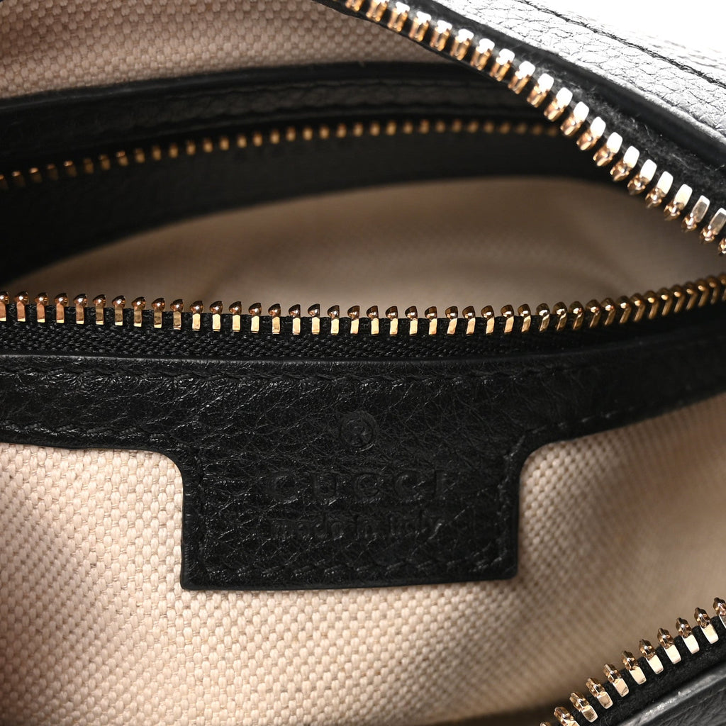 Gucci GG Grainy Calfskin Emblem Small Half Moon Shoulder Bag Black