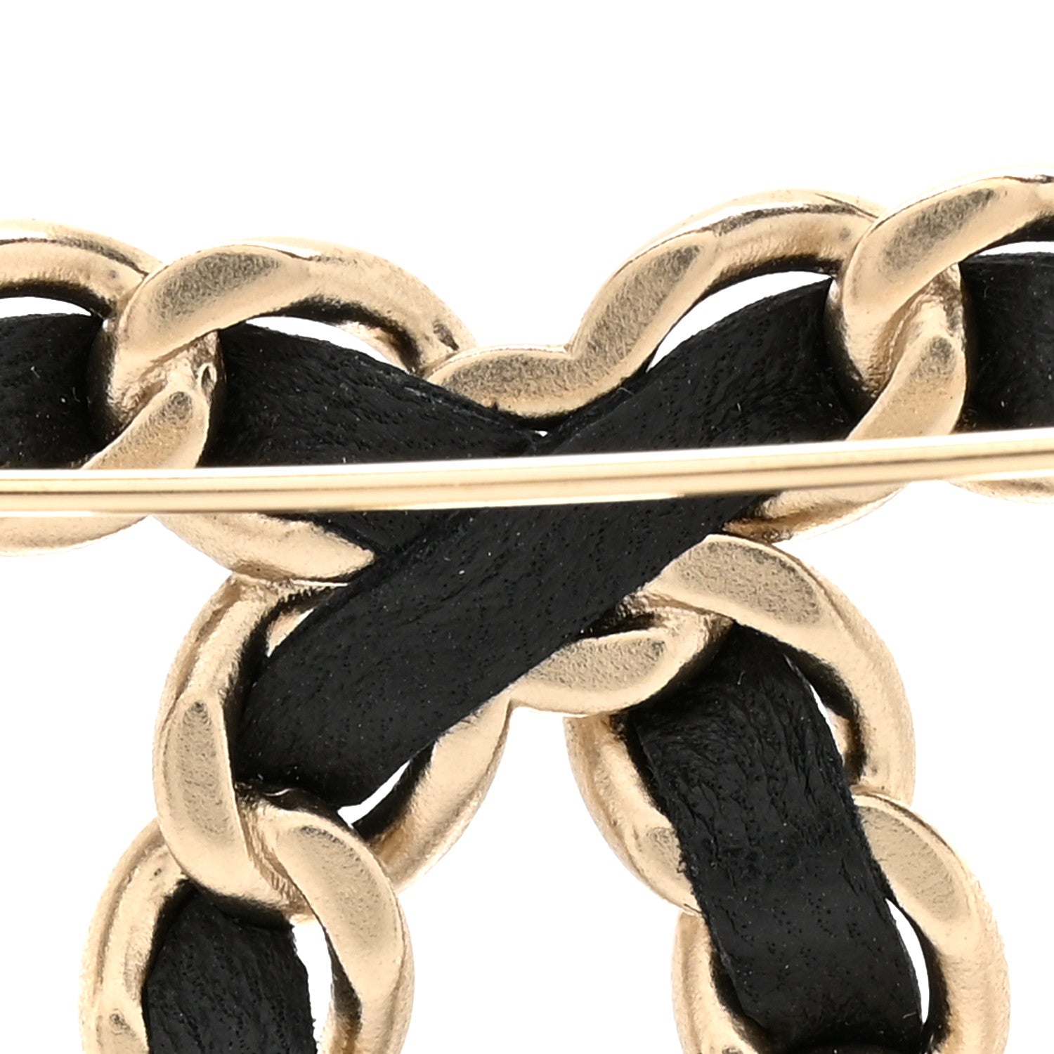 Lambskin Chain CC Brooch Black Gold