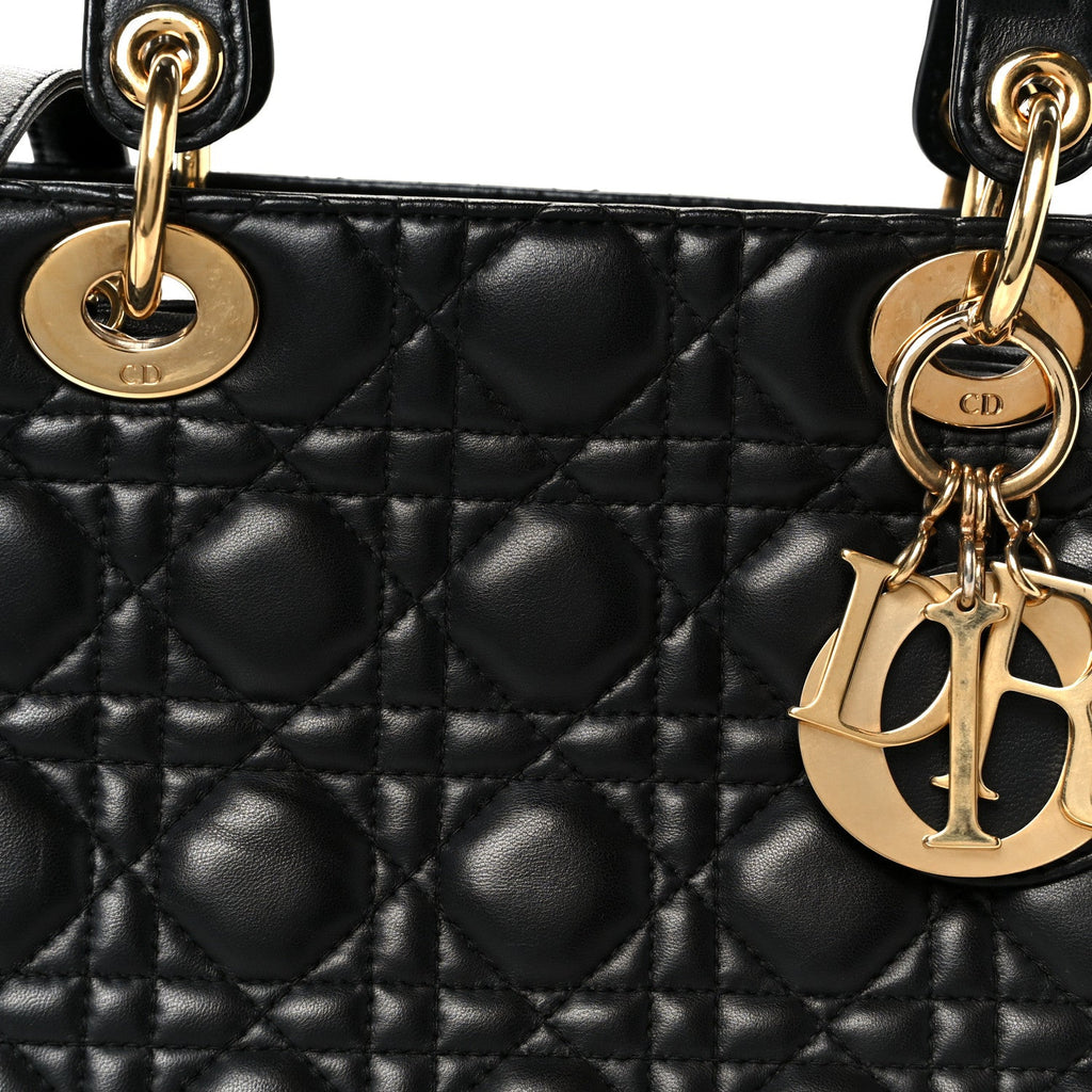 Christian Dior Lambskin Cannage Medium Lady Dior Black