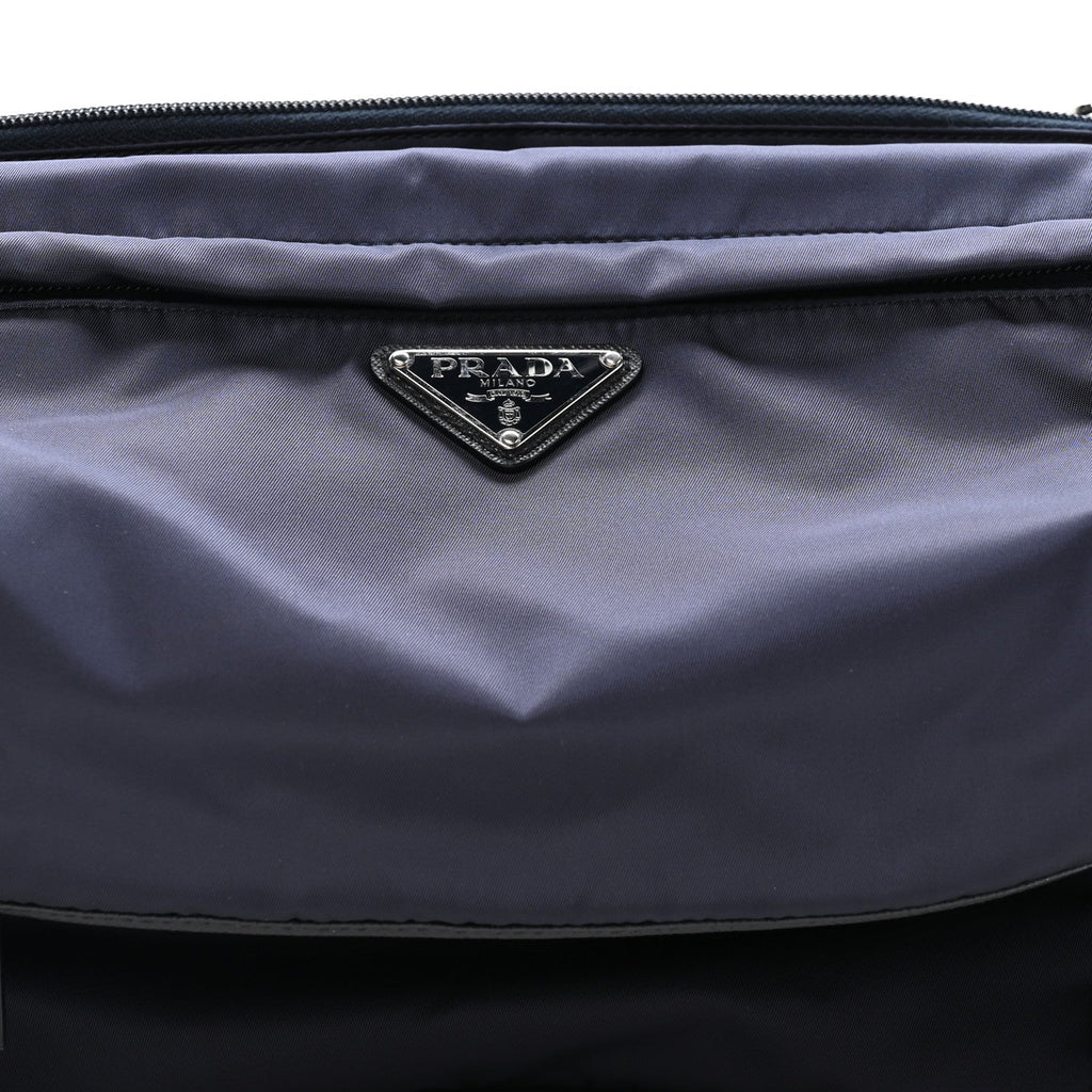 Prada Re-Nylon Saffiano Double Snap Buckle Zip Flap Shoulder Bag Bleu