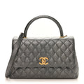 Chanel Metallic Caviar Quilted Small Coco Handle Flap Silver