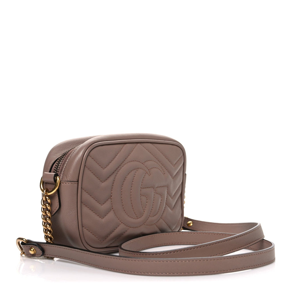 Gucci Calfskin Matelasse Mini GG Marmont Chain Shoulder Bag Porcelain Rose
