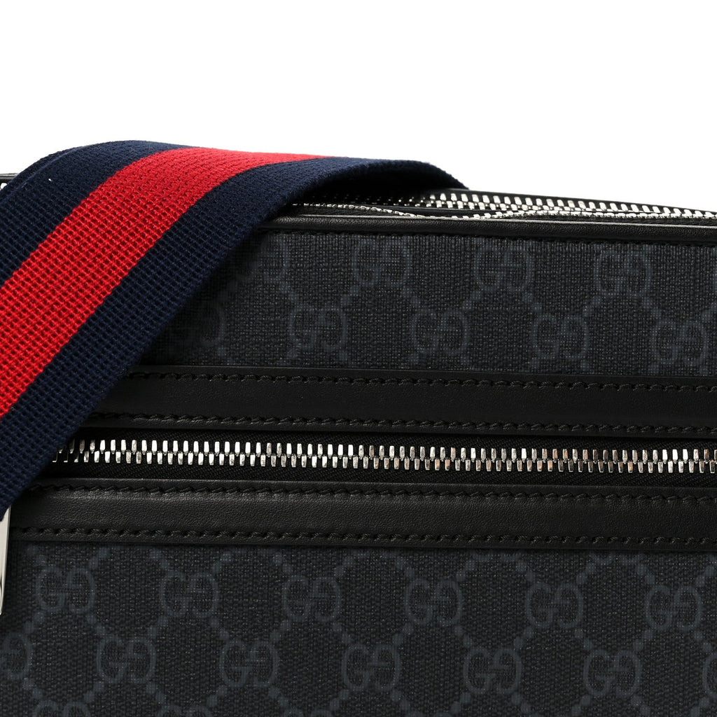 Gucci GG Supreme Monogram Calfskin Web Medium Messenger Bag Black Grey
