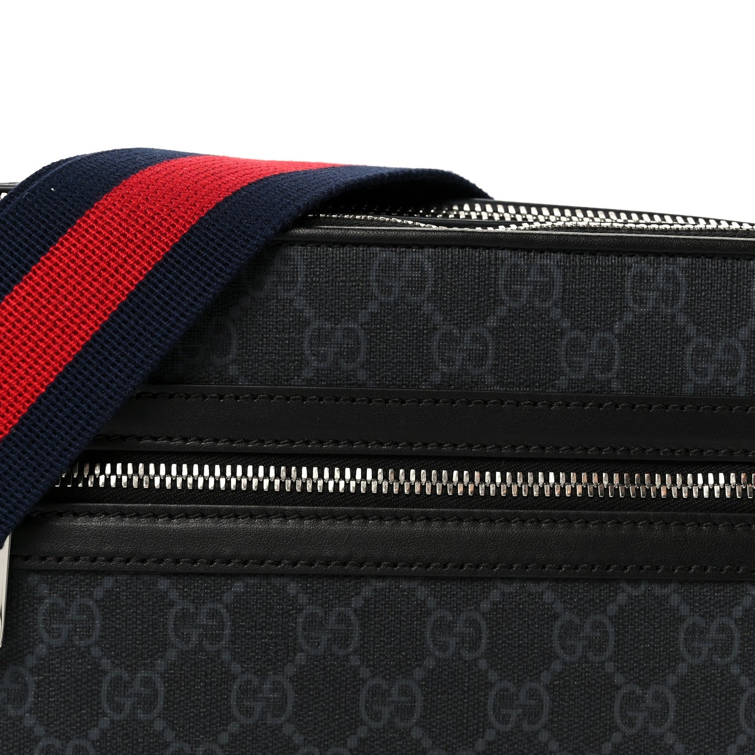 Gucci GG Supreme Monogram Calfskin Web Medium Messenger Bag Black Grey