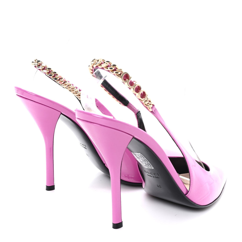 Gucci Vernice Crystal Nappa Charlotte Signoria 105 Slingback Pumps 40 Libre Pink