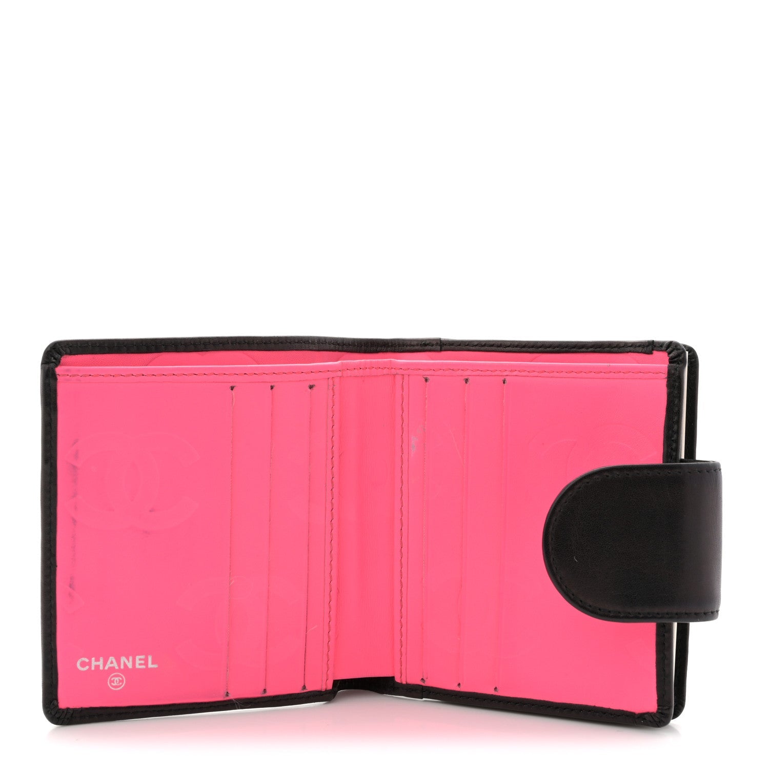Calfskin Quilted Cambon Bi-fold Wallet Black White