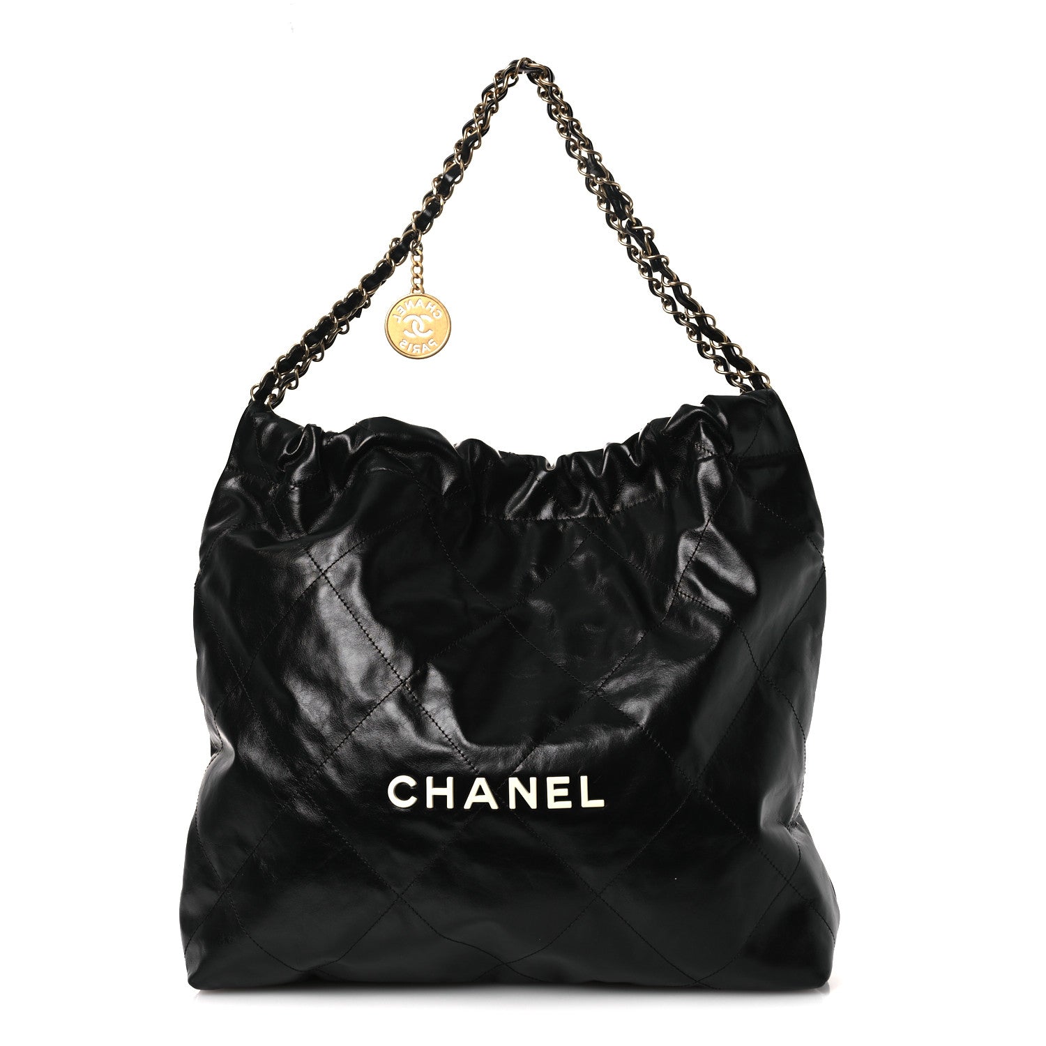 Chanel Shiny Calfskin Quilted Chanel 22 Black White