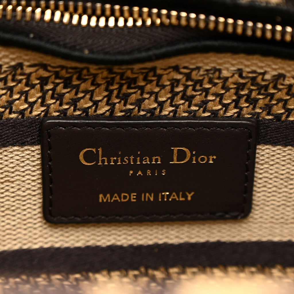 Christian Dior Canvas Medium Mizza Embroidered Lady D-Lite Beige Multicolor