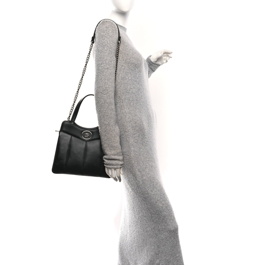 Gucci Calfskin Petite GG Small Tote Bag Black